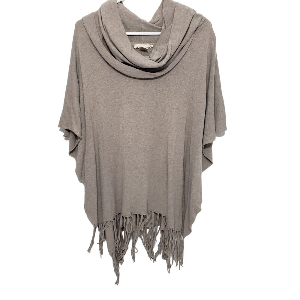 Beautiful LOVESTITCH Beige Poncho with Cowl Neck and Fringe Hem, One Size